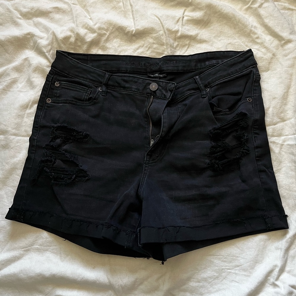 American Eagle Outfitters Black Distressed Denim Short Short